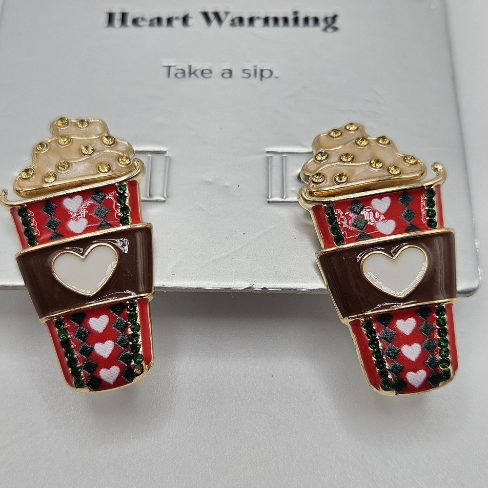 NEW SugarFix by BaubleBar Heart Warming Hot Chocolate Enamel Statement Earrings - Picture 2 of 4